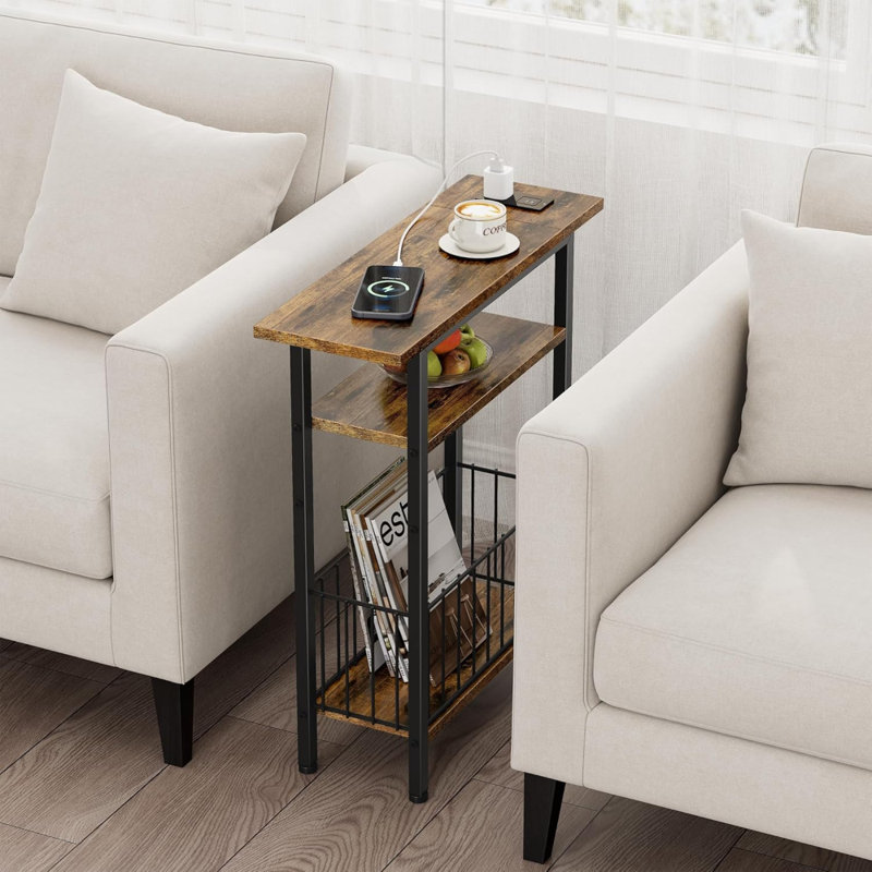 Table d'appoint étroite à 3 niveaux avec station de charge