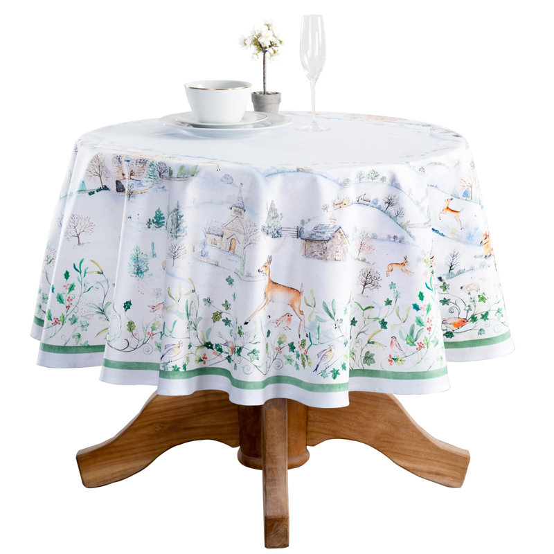 Maison d' Hermine Table Cloth Round Table 100% Cotton 63 Inches Fall Tablecloth Reusable Everyday Use for Thanksgiving Christmas Decorations Dining Farmhouse Party (Snowy World)
