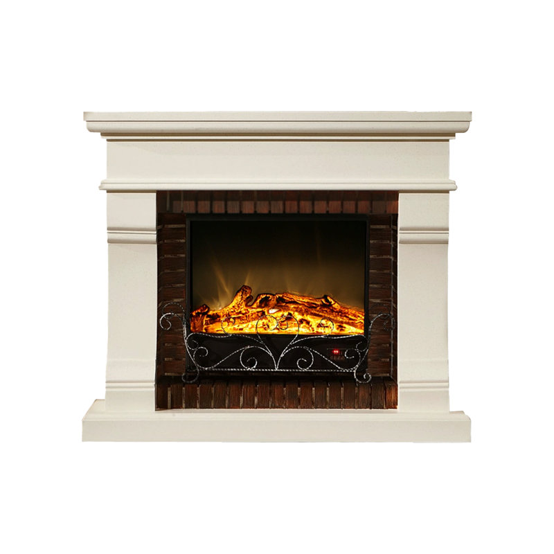 Beige Solid Wood Electric Fireplace, Beige