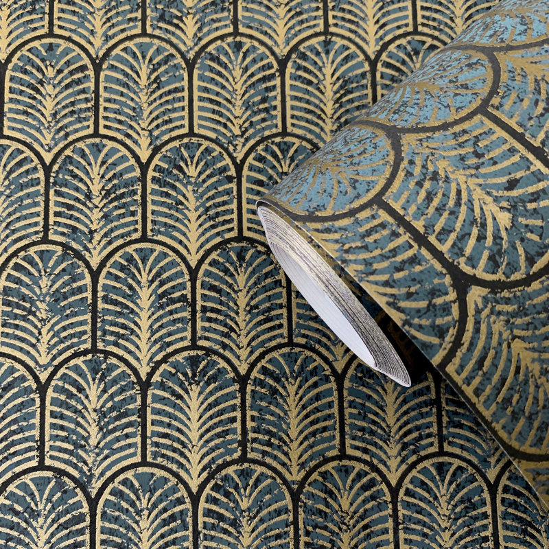 Lustre Collection Geo Arch 10.05m x 53cm Wallpaper Roll, Teal