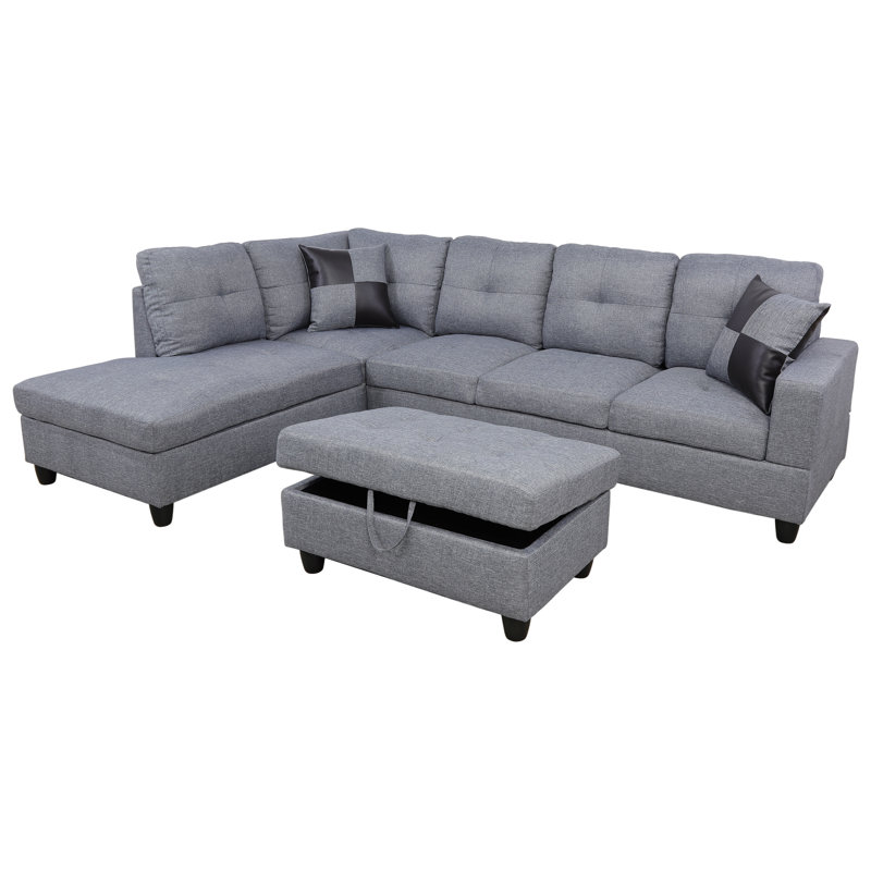 Canapé modulaire en L rembourré avec rangement de 103,5 po Crius, Accoudoir à gauche (vu de face), Blanc cassé