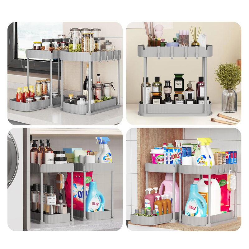 Ensemble de 2 organisateurs de rangement coulissants polyvalents pour sous l'évier et sous l'armoire dans la cuisine et la salle de bain