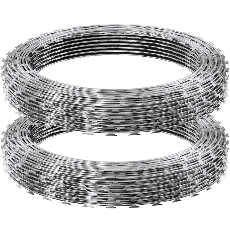 Galvanized Double Spiral Razor Wire Fence Set, 98 ft Coverage