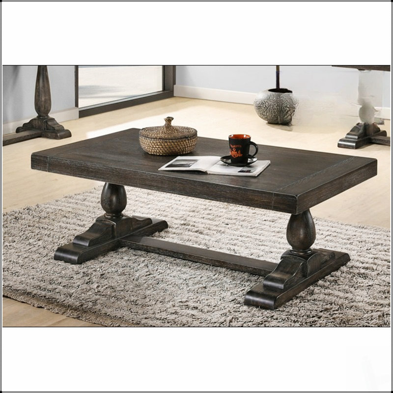 Table basse transitionnelle en bois massif gris tourterelle, parfaite pour les salons modernes et traditionnels