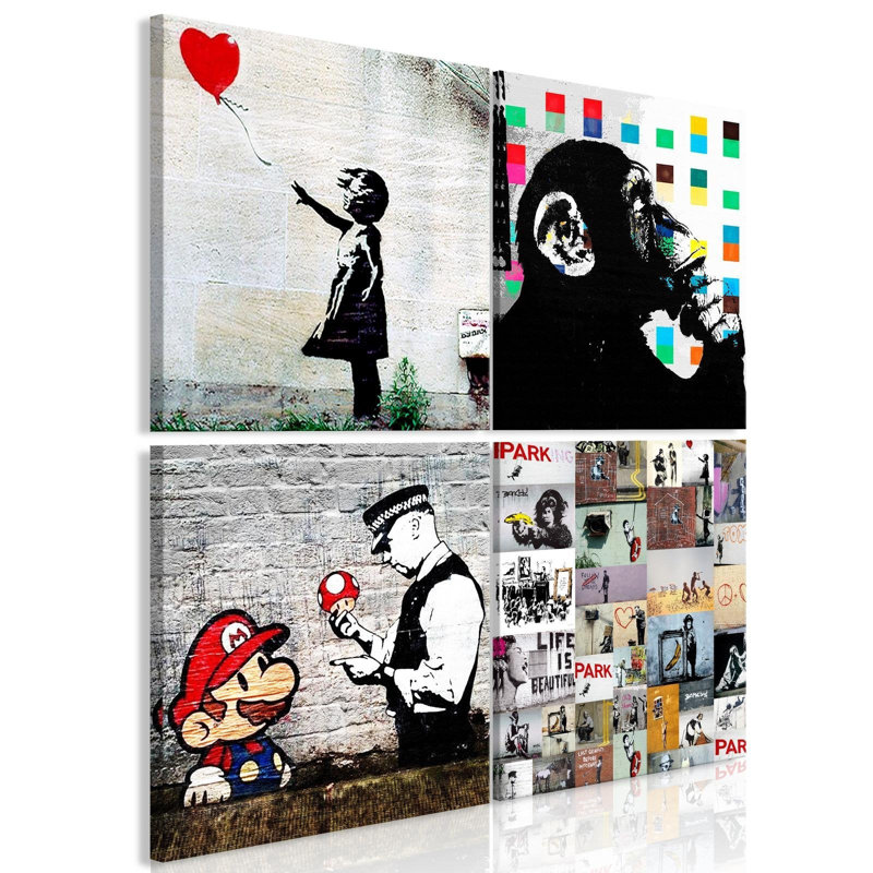 «Banksy Composition Mario» sur toile, ensemble de 5 pièces, H 16 po x l 16 po x P 0,7 po