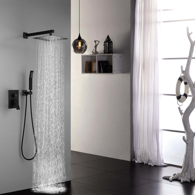 Bathroom Luxury 10 Inch Rain Mixer Shower - Matte Black Wall Mounted With Self-Cleaning Nozzle, Fits American Standard Pipe Head Adheres To