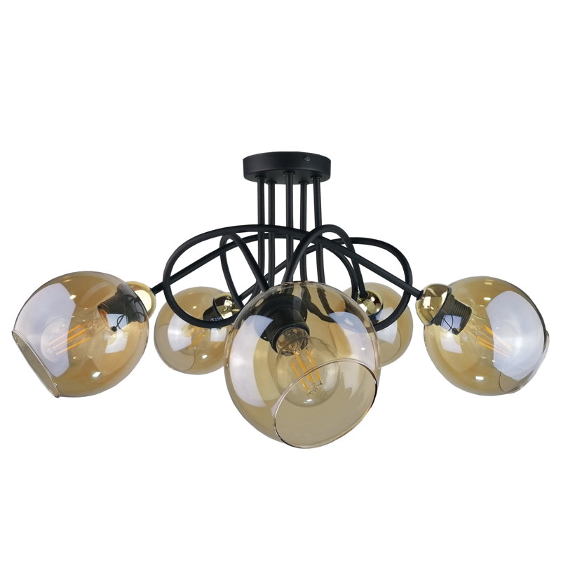 Glass Semi Flush Mount, Black/Gold