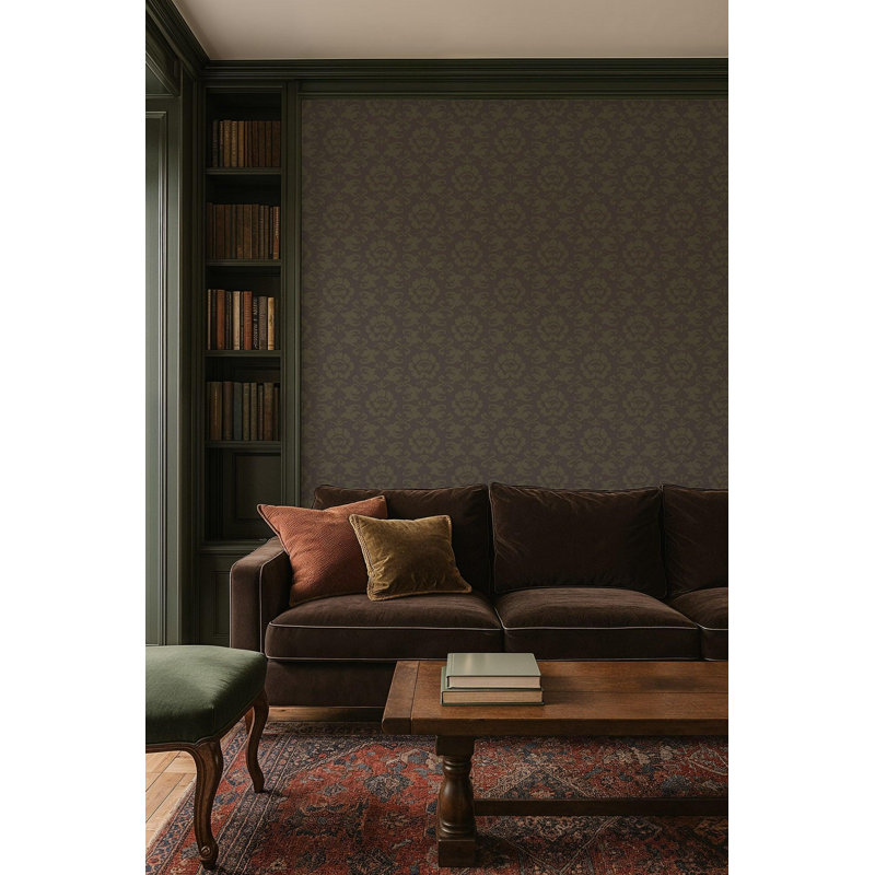 Silken Poppy - Wallpaper, Brown/Green, Non-pasted