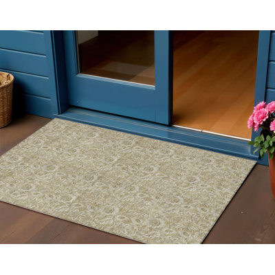 Tapis taupe à motif floral 3 po x 5 po