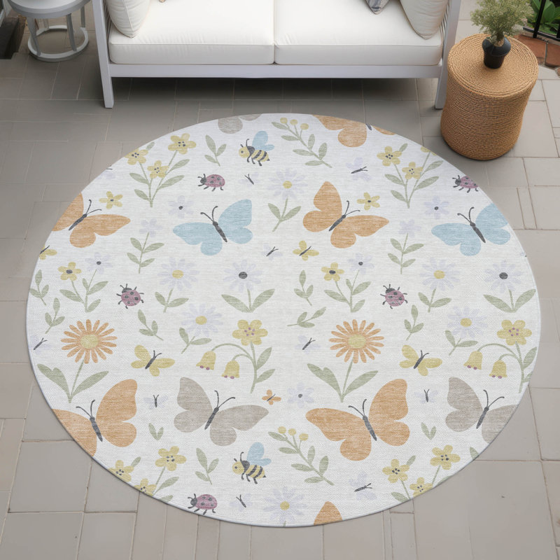 Machine Washable Indoor/Outdoor Chantille ACN2618 Kids Rug, Ivory, 8' Round