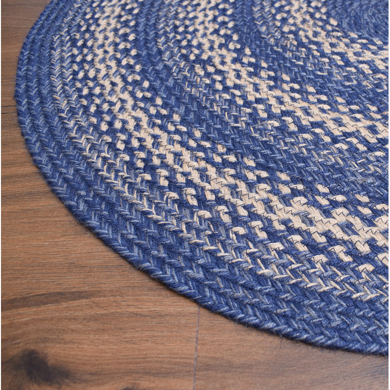 Camyla Farmhouse Braided Jute Blue Area Rug, Round 3'