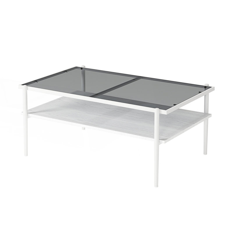 Rectangle Coffee Table With Tempered Glass Top, Modern Table, Tea Table, White