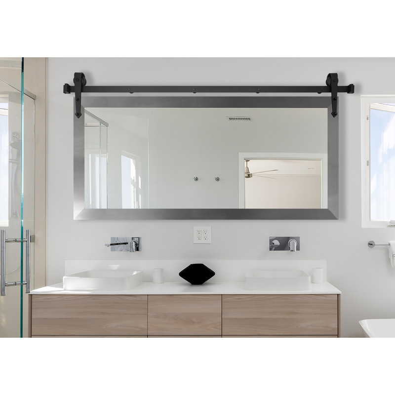 Singapore Engineered Wood Flat Mirror, 30" H x 61" W, Brushed Nickel