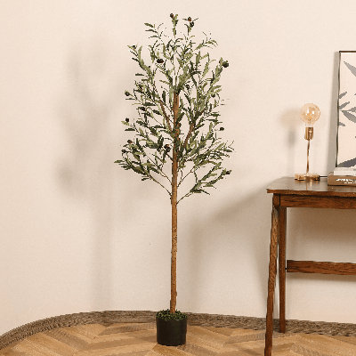 Albee Artificial Olive Tree in Pot with Realistic Leaves and Natural Trunk
