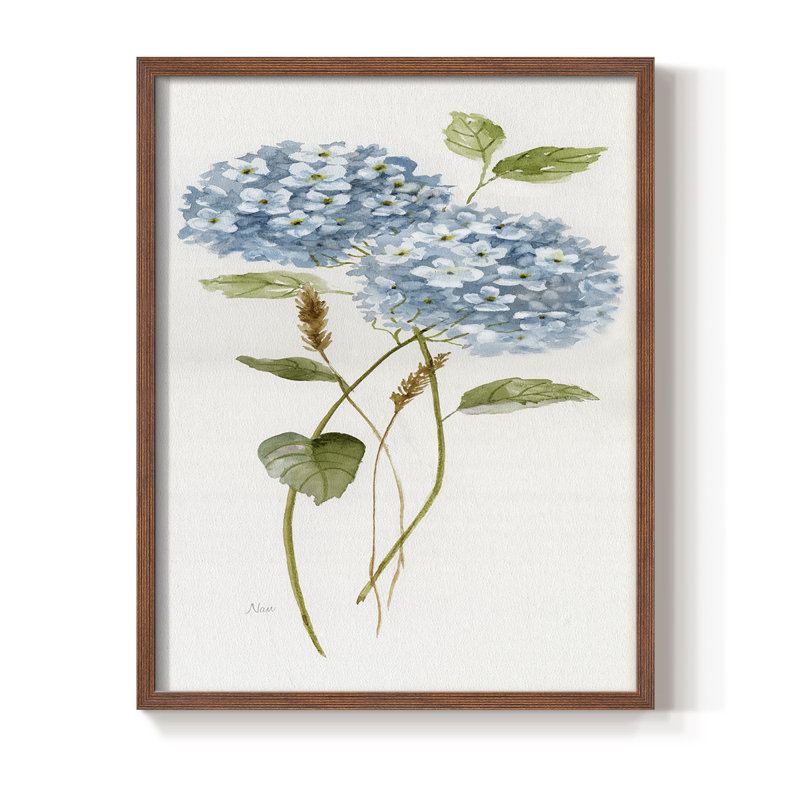 «Petite Blue Hydrangea II», reproduction encadrée - bois massif, Cadre photo brun simple, H 10 po x l 8 po
