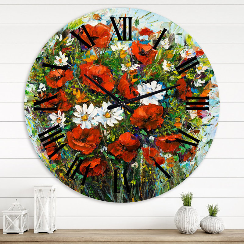 Bouquet de fleurs sauvages rouges et blanches - Horloge murale traditionnelle, Grand