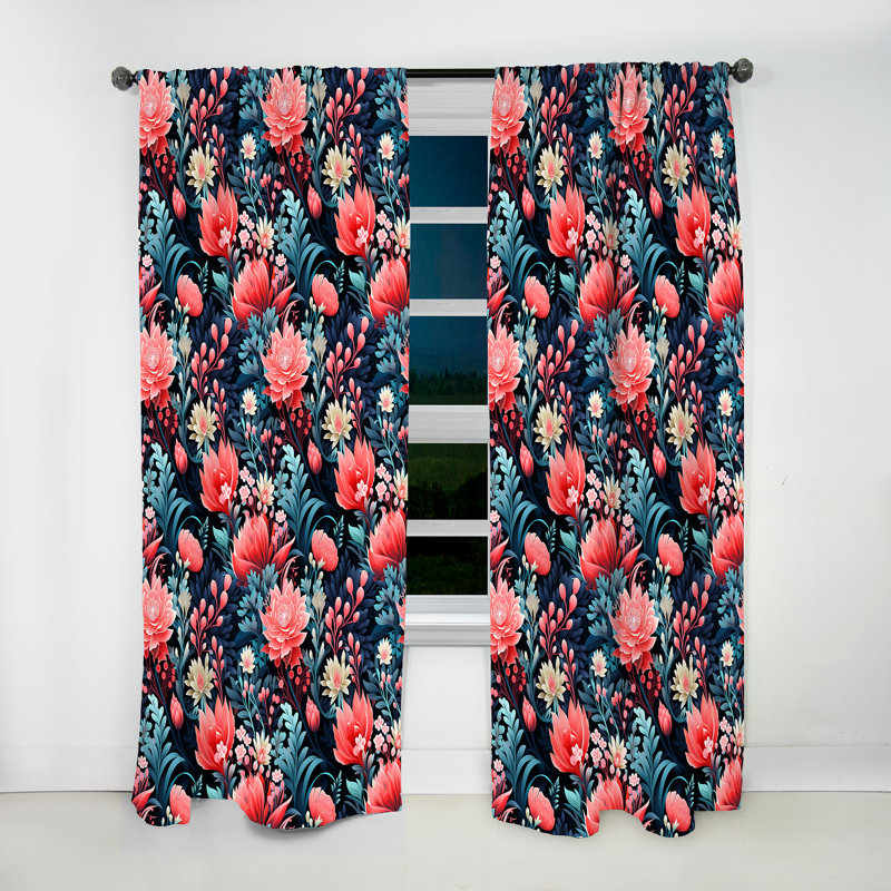 Corail Twilight Iv Tropical Motif III - Rideau floral - Rideau floral obscurcissant - 1 panneaux, L 52 po x L 108 po