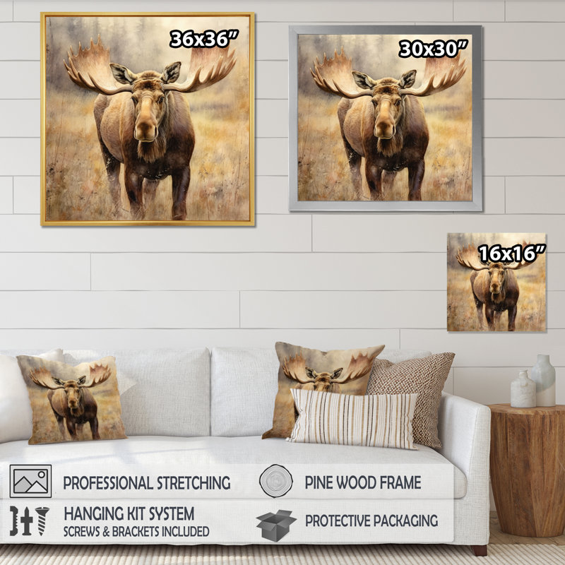 «Moose Serenity I - Moose», reproduction sur toile encadrée, H 36 po x l 36 po x P 1,5 po, Cadre doré simple