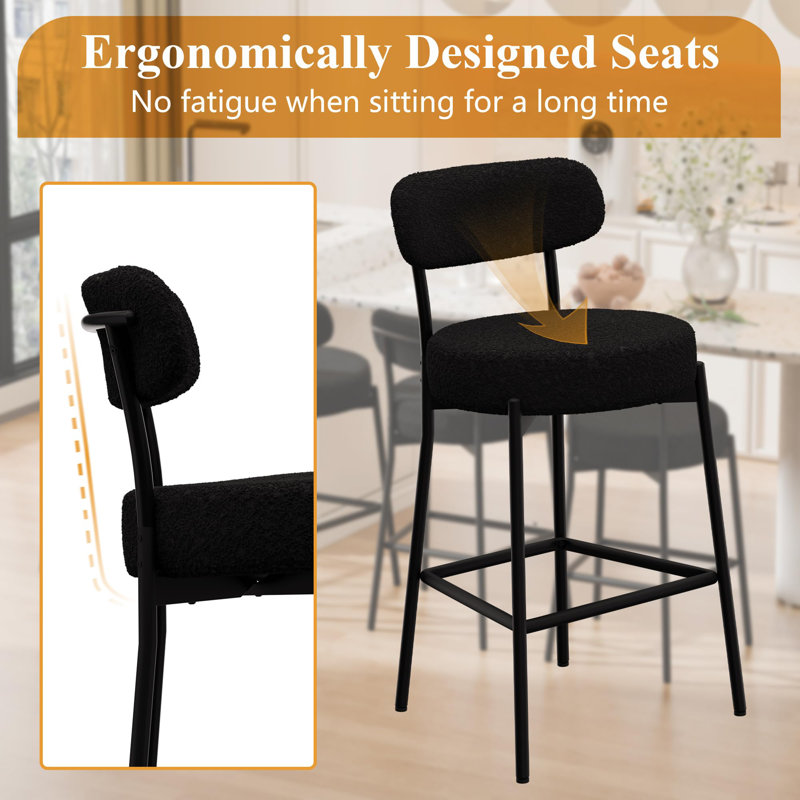 Biff Upholstered Counter Stool with Metal Frame, Black