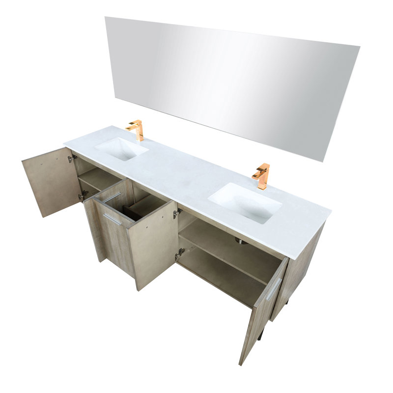 Lancy 80 in W x 20 in D Double Bath Vanity Mirror and Faucet Set, White Cultured Marble