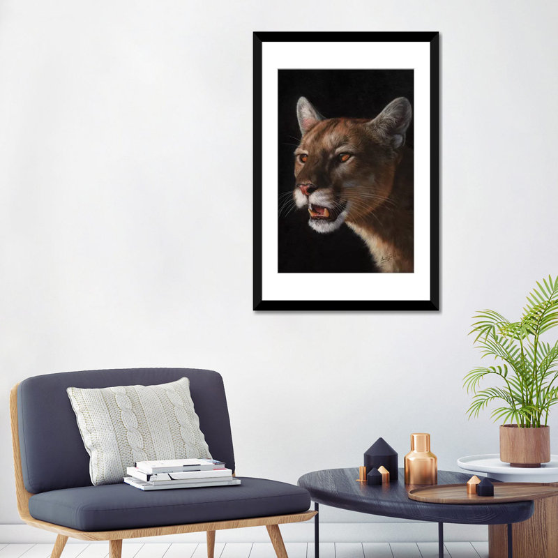 « cougar », impression sur toile, H 24 po x l 16 po x P 1 po, Papier d'art encadré noir, Blanc