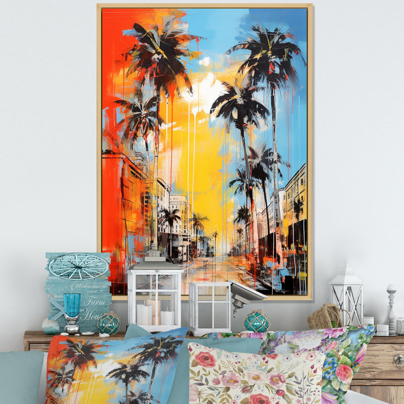 «Ballas Popart Palm Trees IV», reproduction d'art sur toile, H 40 po x l 30 po x P 1,5 po, Cadre naturel flottant