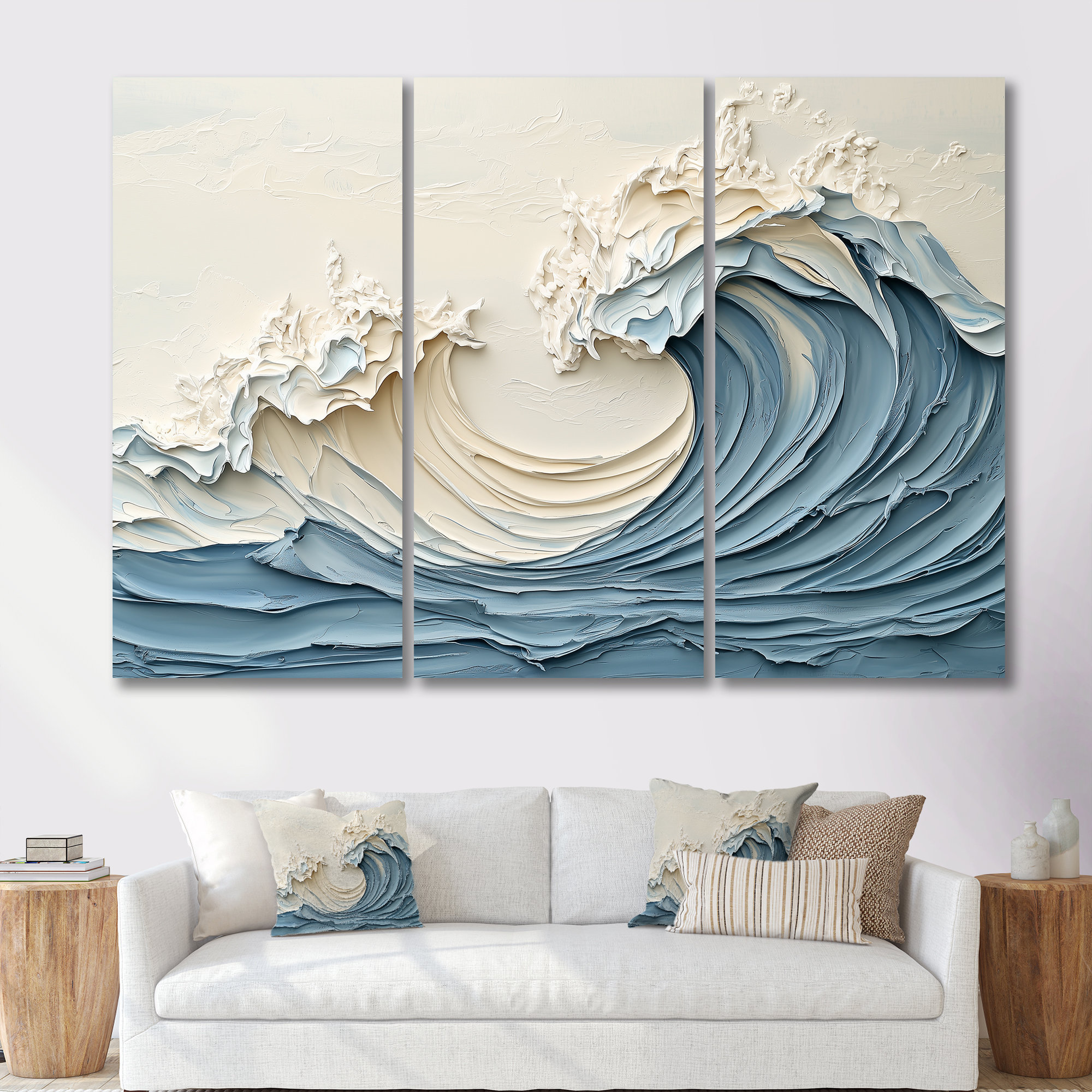 Beachcrest Home™ White And Blue Papercut Style Wave I - Coastal Waves ...