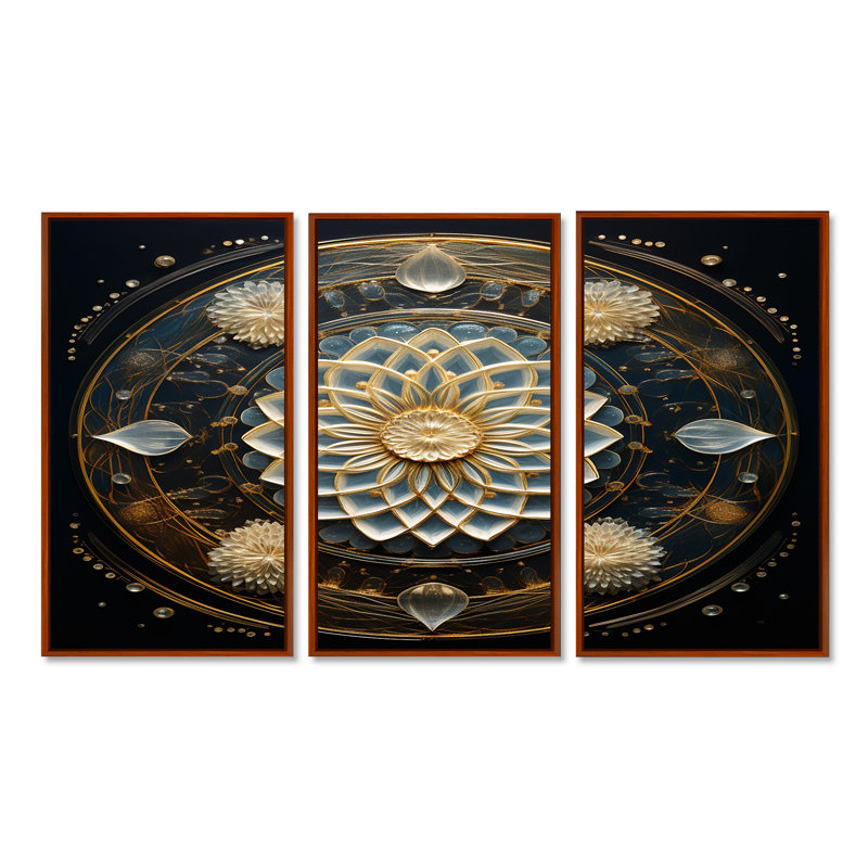 Fleur cosmique de la vie - ensemble d'art mural mandala bohème, Cadre flottant brun, H 28 po x l 36 po x P 1 po