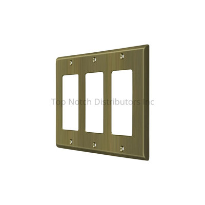 13C6F4F47F294777B53D2AF86276EC16 Switch Plate; Triple Rocker; Antique Brass Finish
