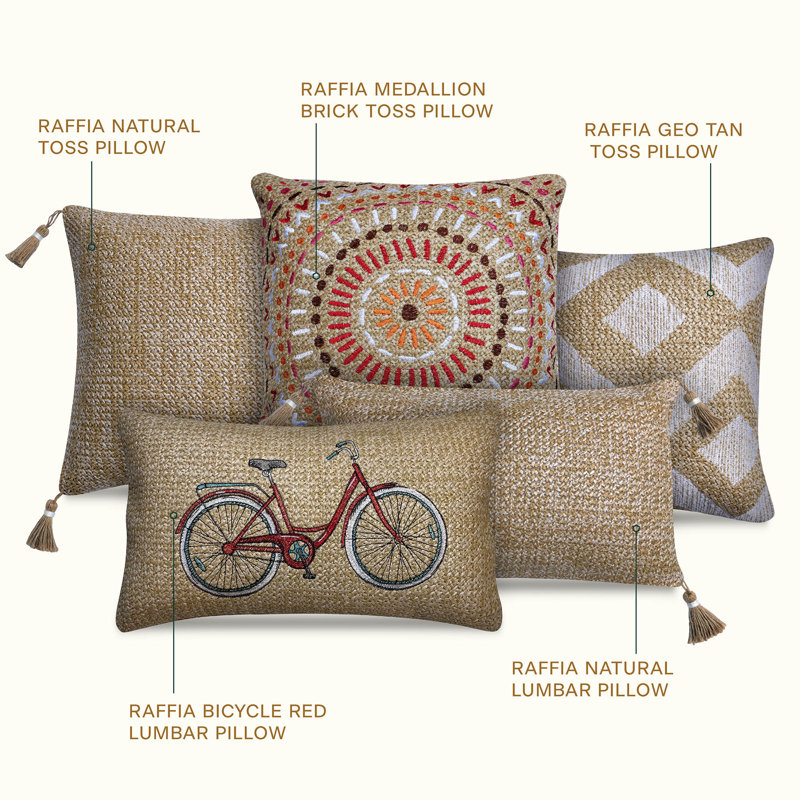 Raffia Bicycle Red Faux Jute Rectangular Lumbar Pillow Set