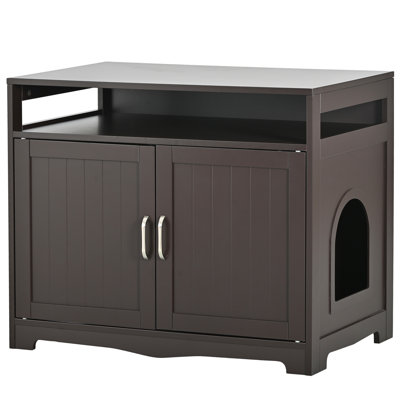 Cat Litter Box Furniture With 2 Doors, Plug And Well - Made , Multi Functional House, Walnut 31.5" W X 20" D 26 H Indoor Washroom Big Tabletop, Enclosure,