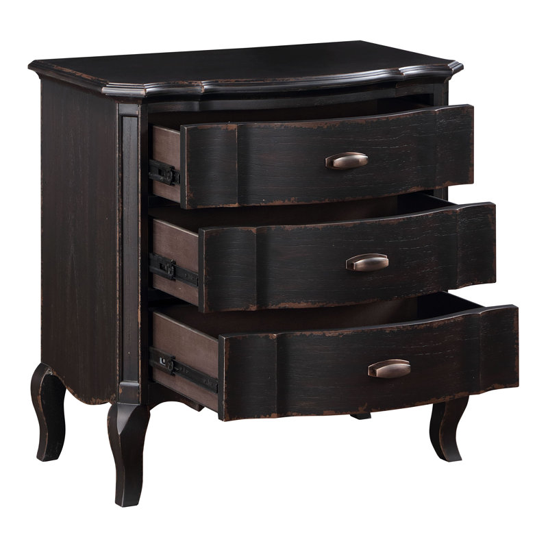 Aeryona 3-Drawer Nightstand in Antique Black
