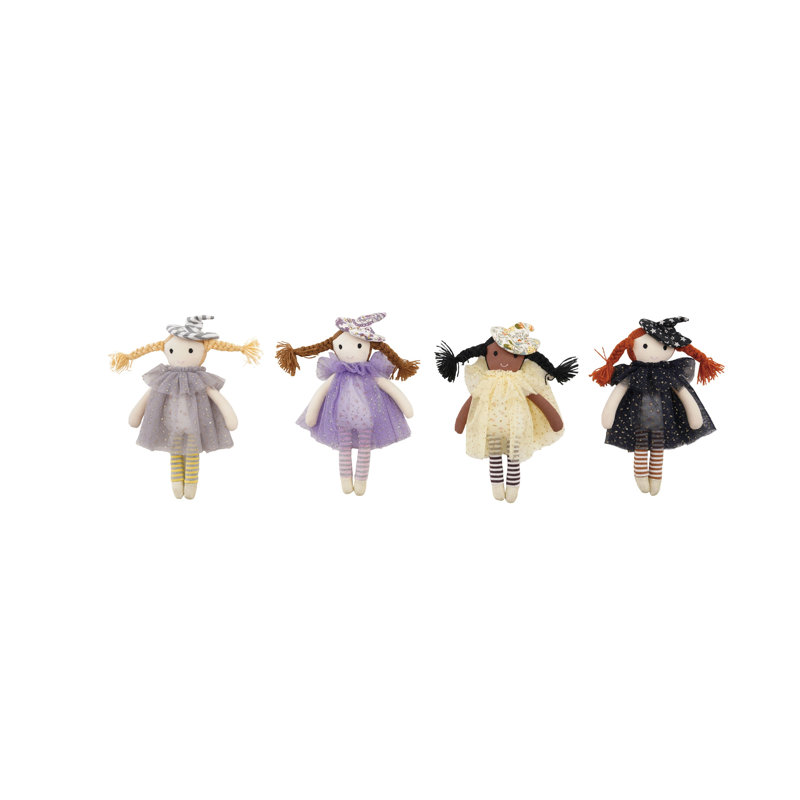Whimsical Cotton Witch Doll with Tulle Tutu