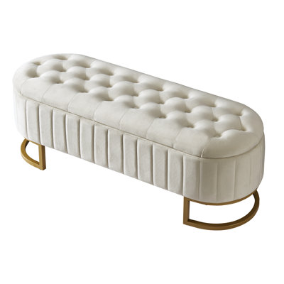 Beige Velvet With Storage Compartment And Button Upholstery Bedroom Cover