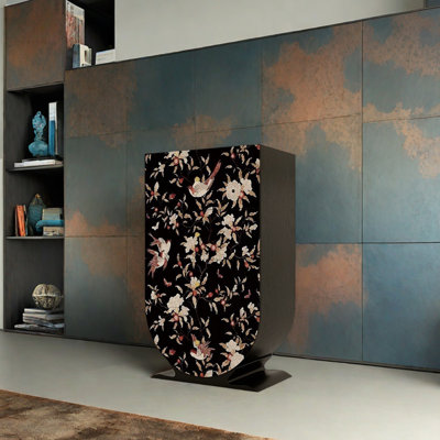 Vintage 4-Drawer Cabinet with Floral Bird Design