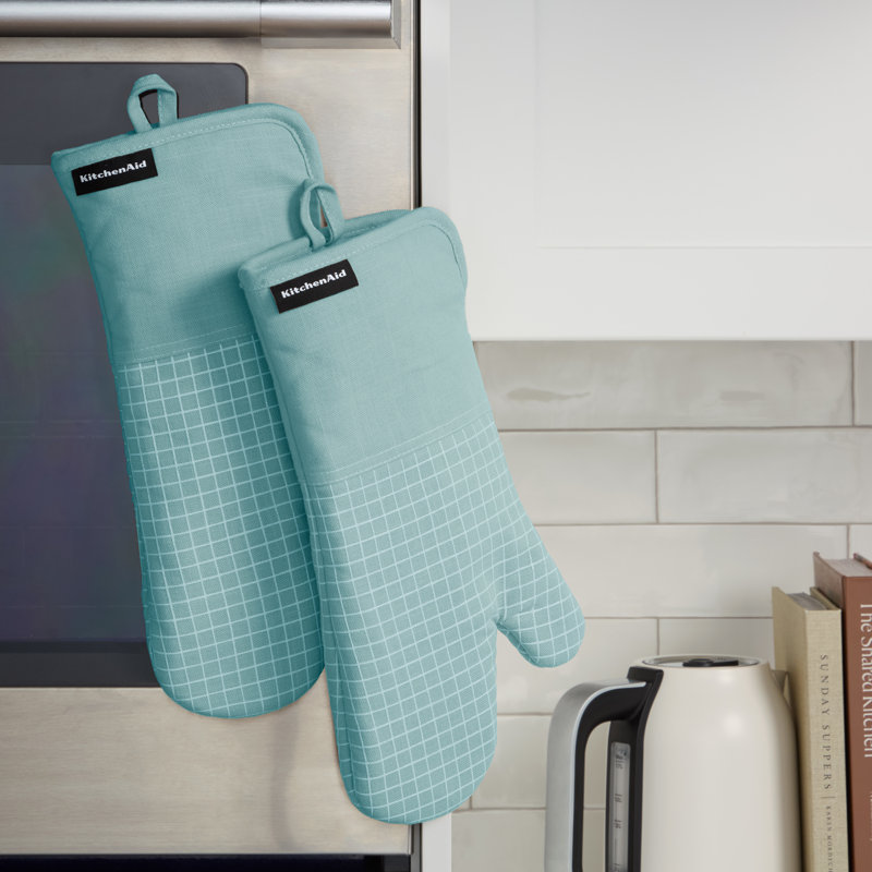 KITCHENAID Gourmet Series Gridlines Oven Mitts 2-Pack, Mineral Water Aqua