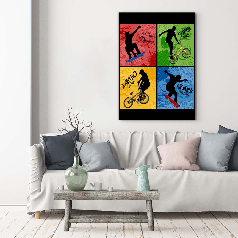 Bike And Skateboard - Wrapped Canvas Print