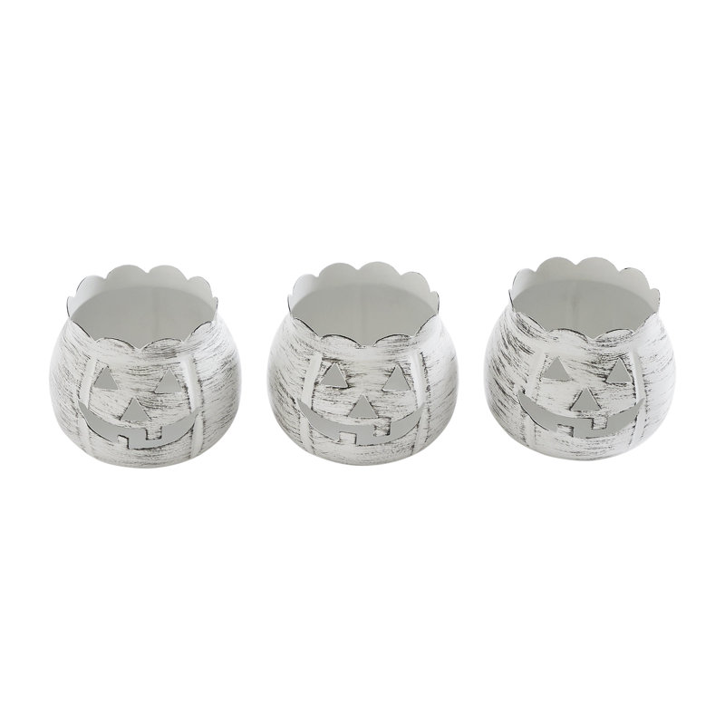 Jack-O-Lantern Candle Holder Set of 3 - 3x3.5x3.5, Cream