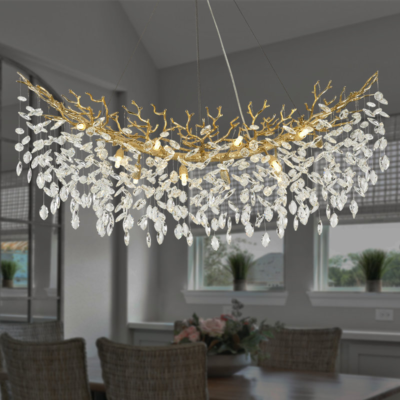 Tree Branch Crystal Chandelier Lighting, 14, 15.7" H x 47.2" W x 15.7" D, Gold/White
