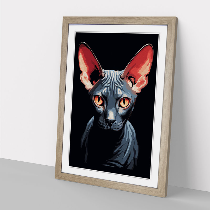 Sphynx Cat Minimalism - Framed Print, 46cm H x 34cm W x 2cm D, Oak