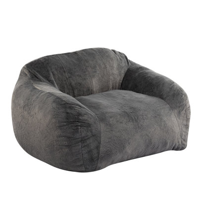 Fauteuil à billes d'intérieur en fausse fourrure grise, rembourrage en mousse déchiquetée pour une assise confortable avec de la mousse, espaces de lecture ergonomiques et salles de jeux