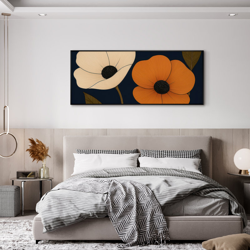 Extra Large Wall Art Fabric Print - Modern Neutral Abstract Flower for Contemporary Home Artwork Decor for Living Room or Bedroom - "Frame Assembly Required (Unfinished Frame)"