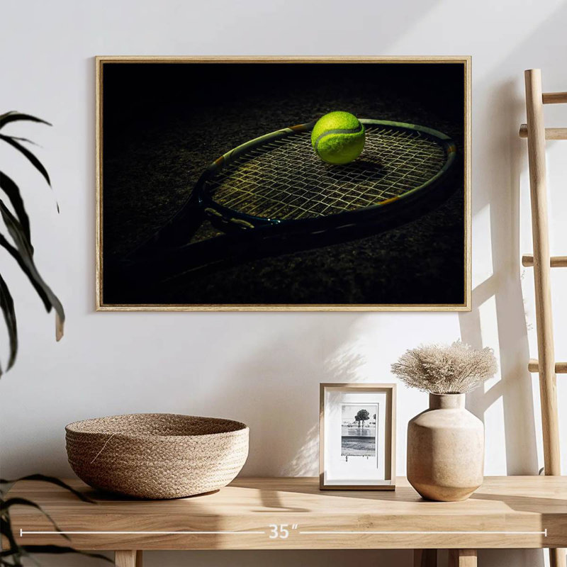 Tennis contemporain, 25 po x 17 po, Cadre flottant en bois naturel