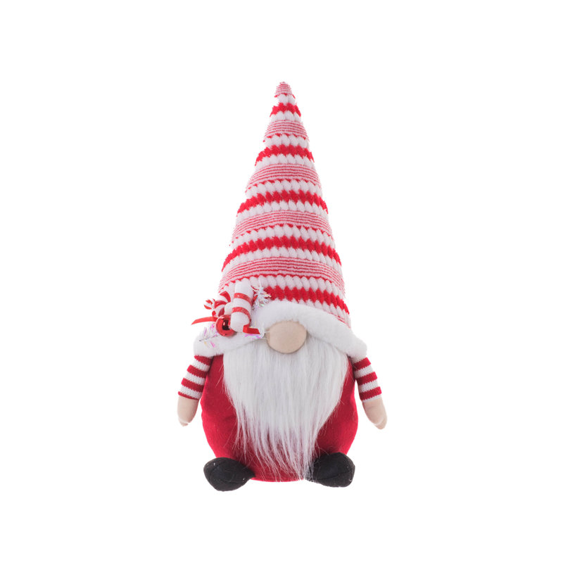 Gnome festif en tissu rouge / blanc avec bonbon sur le chapeau