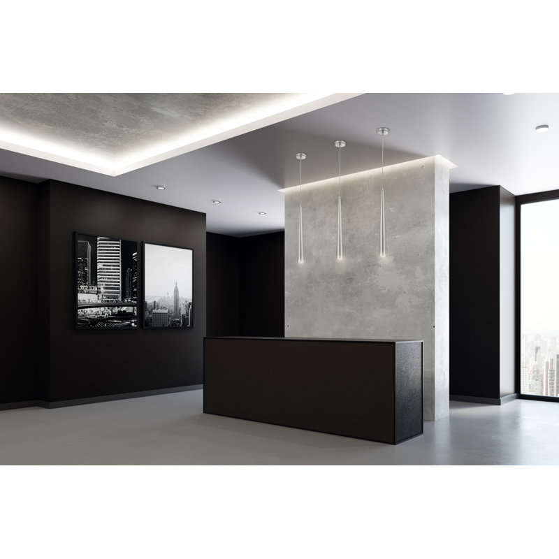 Sleek Satin Nickel Indoor/Outdoor Pendant Light with Glass Accent