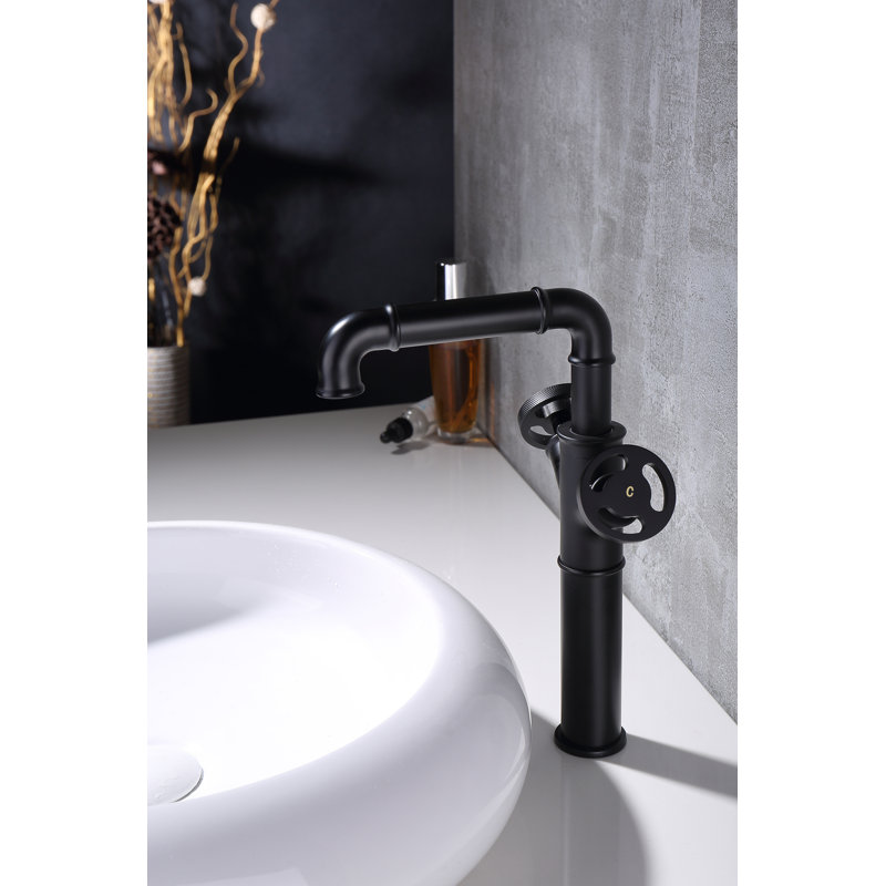 Robinet de lavabo de salle de bain à un trou à 2 poignées - poignée de roue industrielle moderne, laiton massif, aérateur économiseur d'eau, or brossé