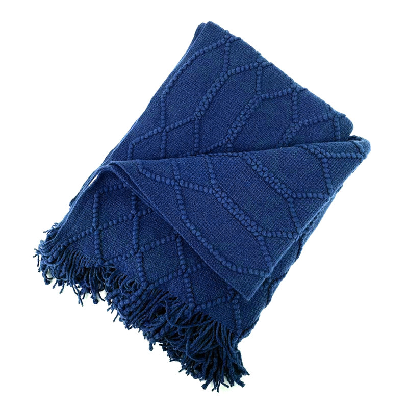 Irregular Rhombus Knitted Throw Blanket, Blue
