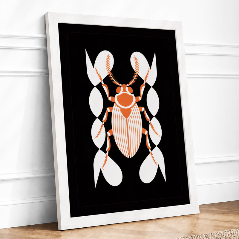 Symmetrical Beetle Art Deco - Framed Print, A3 - 42.0 x 29.7 cm, White