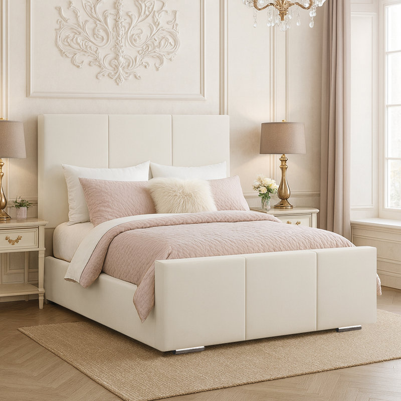 Andreq Upholstered Bed, Cream, Small Double (4')