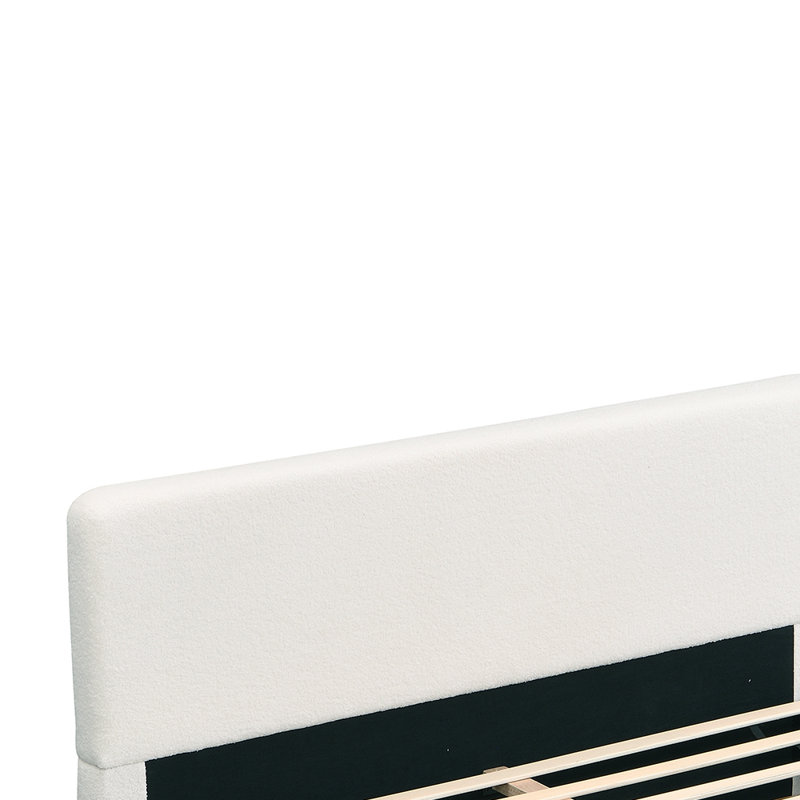 Élégant lit rembourré Boucle, une pièce maîtresse de chambre luxueuse et confortable, Grand lit, Blanc/naturel